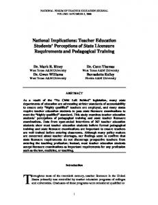 National Implications: Teacher Education Students' Perceptions of ...