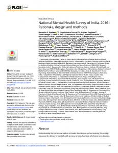 National Mental Health Survey of India, 2016 - Rationale ... - PLOS