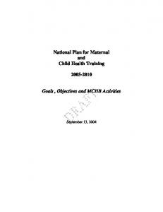 National Plan for Maternal and Child Health Training 2005-2010 ...