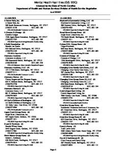 NC DHSR: Mental Health Facilities