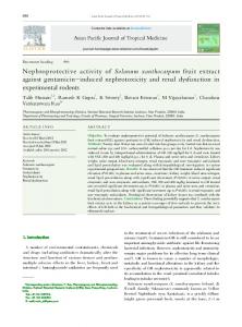 Nephroprotective activity of Solanum xanthocarpum ... - Science Direct