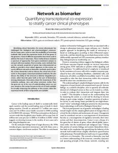 Network as biomarker