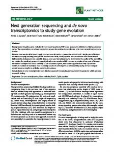 Next generation sequencing and de novo ... - Plant Methods