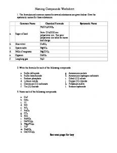 Nomenclature (Naming Compounds) Worksheet - Saddleback College