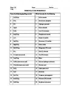 Nomenclature Worksheet - voyager.dvc.edu