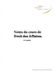 Notes du cours de Droit des Affaires.