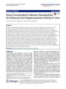 Novel Functionalized Selenium Nanoparticles for ... - Springer Link