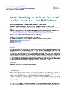 Nurses' Knowledge, Attitude and Practice of Oral Care for Intensive ...