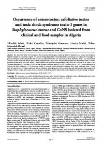 Occurrence of enterotoxins, exfoliative toxins and toxic shock