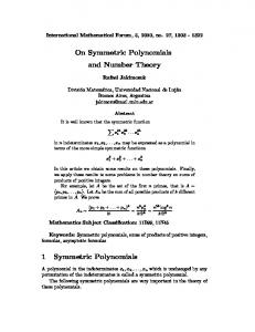 On Symmetric Polynomials and Number Theory 1 Symmetric