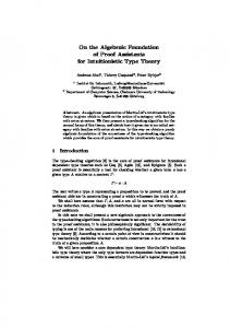 On the Algebraic Foundation of Proof Assistants for ... - Chalmers