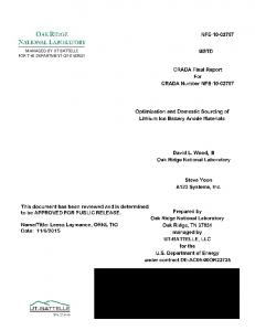 Optimization and Domestic Sourcing of Lithium Ion Battery Anode ...