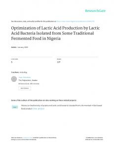 Optimization of Lactic Acid Production by Lactic Acid ...