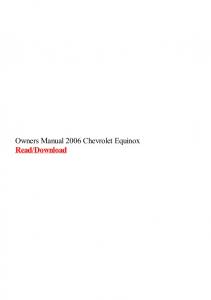 Owners Manual 2006 Chevrolet Equinox