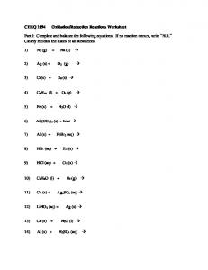 Oxidation/reduction reactions practice