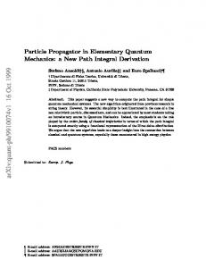 Particle Propagator in Elementary Quantum Mechanics: a New Path ...