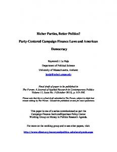 Party-Centered Campaign Finance Laws and American Democracy