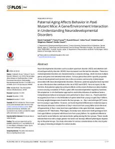 Paternal Aging Affects Behavior in Pax6 Mutant Mice - Semantic Scholar