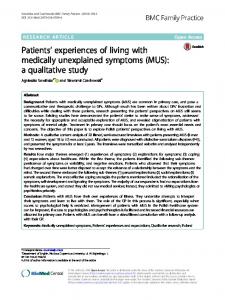 Patients' experiences of living with medically unexplained symptoms ...