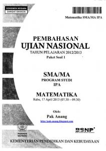 Pembahasan Soal UN Matematika Program IPA SMA 2013 Paket 1