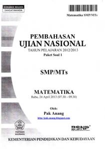 Pembahasan Soal UN Matematika SMP 2013 Paket 1