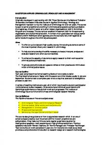 Penology Course Information Sheet - Institute of Criminology