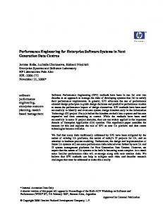 Performance Engineering for Enterprise Software Systems ... - CiteSeerX