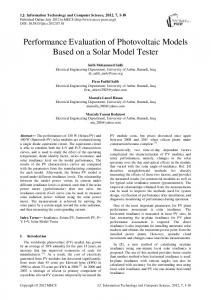 Performance Evaluation of Photovoltaic Models Based on a Solar ...
