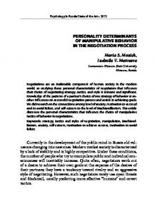 PERSONALITY DETERMINANTS OF MANIPULATIVE BEHAVIOR ...