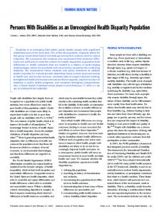 Persons With Disabilities as an Unrecognized Health Disparity ...