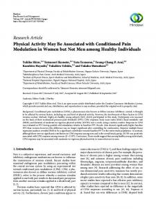 Physical Activity May Be Associated with Conditioned Pain Modulation ...
