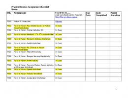 Physical Science Assignment Checklist Name: SOL