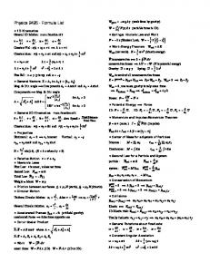 Physics 2425 - Formula List