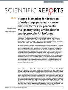 Plasma biomarker for detection of early stage pancreatic cancer and ...