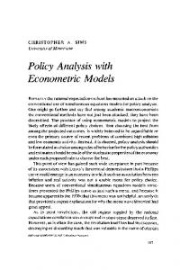 Policy Analysis with Econometric Models.