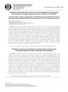 Prediction equations to estimate the energy values of plant origin