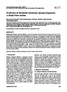 Predictors of Metabolic Syndrome among Employees: A Study from