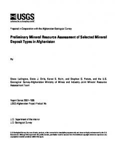 Preliminary Mineral Resource Assessment of Selected Mineral ...