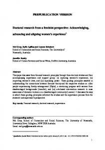 PREPUBLICATION VERSION Doctoral research from ...