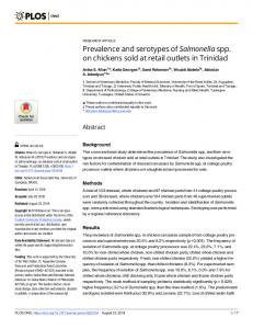 Prevalence and serotypes of Salmonella spp. on chickens sold ... - PLOS