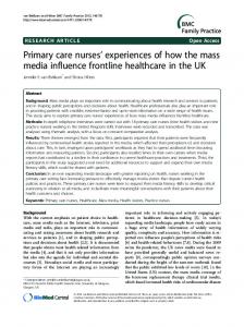 Primary care nurses' experiences of how the mass ... - Springer Link