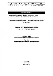 priority setting models for health - CiteSeerX