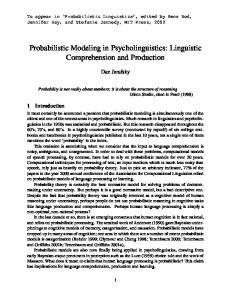 Probabilistic Modeling in Psycholinguistics - Stanford University