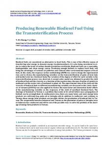 Producing Renewable Biodiesel Fuel Using the Transesterification ...