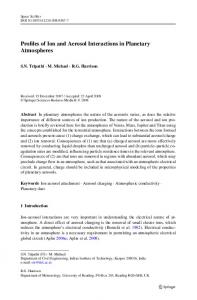 Profiles of Ion and Aerosol Interactions in Planetary Atmospheres