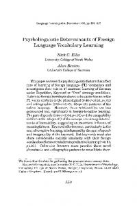 Psycholinguistic determinants of foreign language vocabulary learning