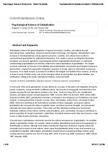 Psychological Science of Globalization - Nanyang Technological ...