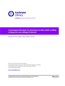 Psychological therapies for depression in older ... - Cochrane Library