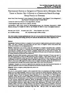 Psychosocial Distress in Caregivers of Patients with a Metastatic Solid ...