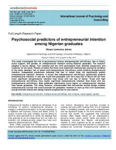 Psychosocial predictors of entrepreneurial ... - Academic Journals